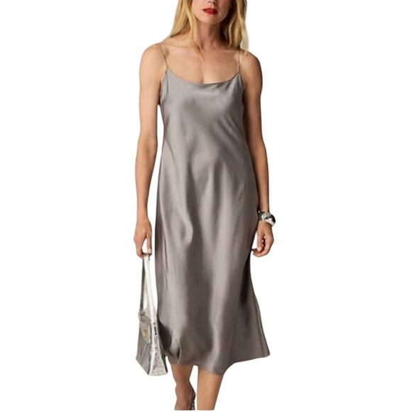 J.Crew 8 Gwyneth Slip Dress in Luster Charmeuse Vintage Dove Gray Party Cocktail - Picture 1 of 10